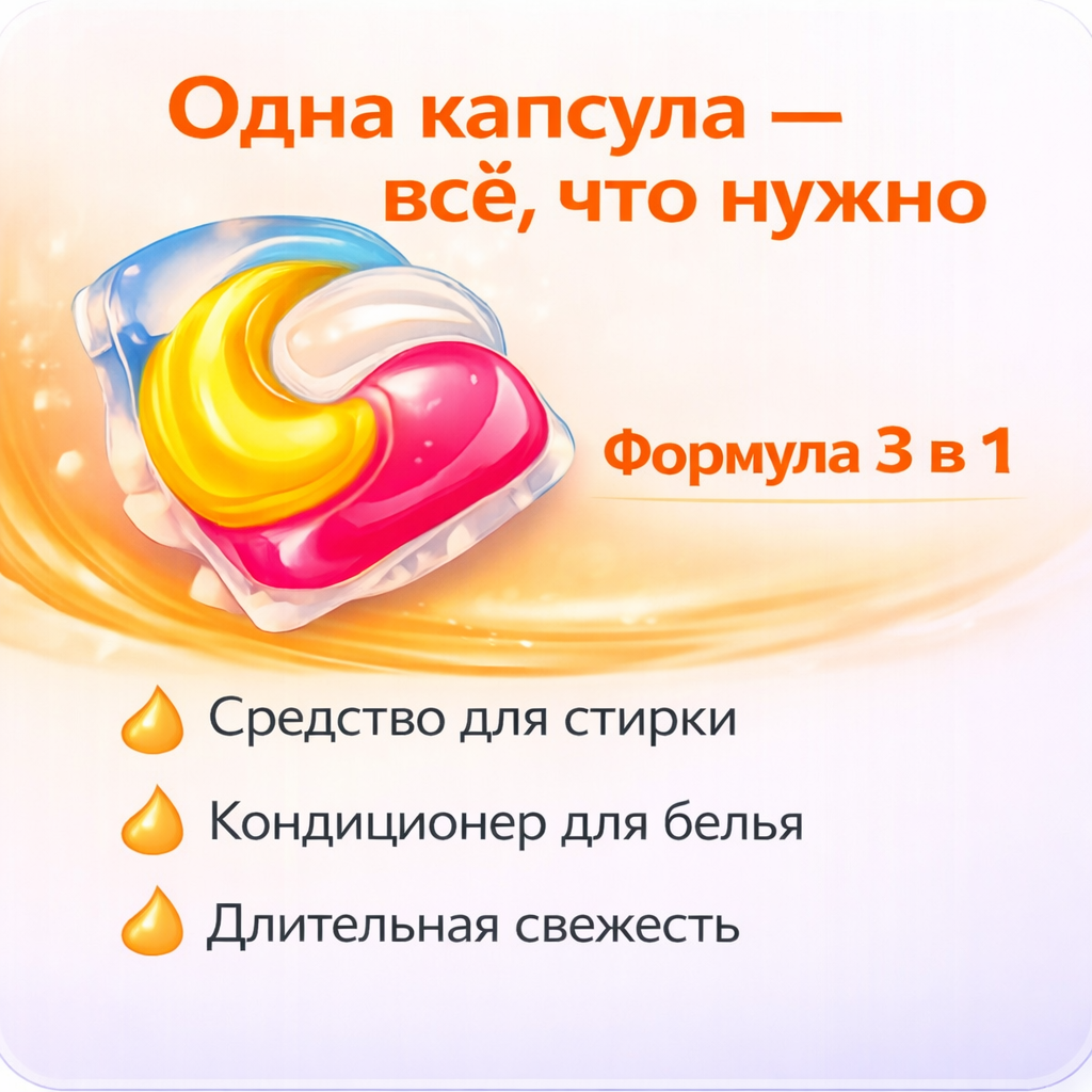 Одна капсула — одна стирка (удобная дозировка)